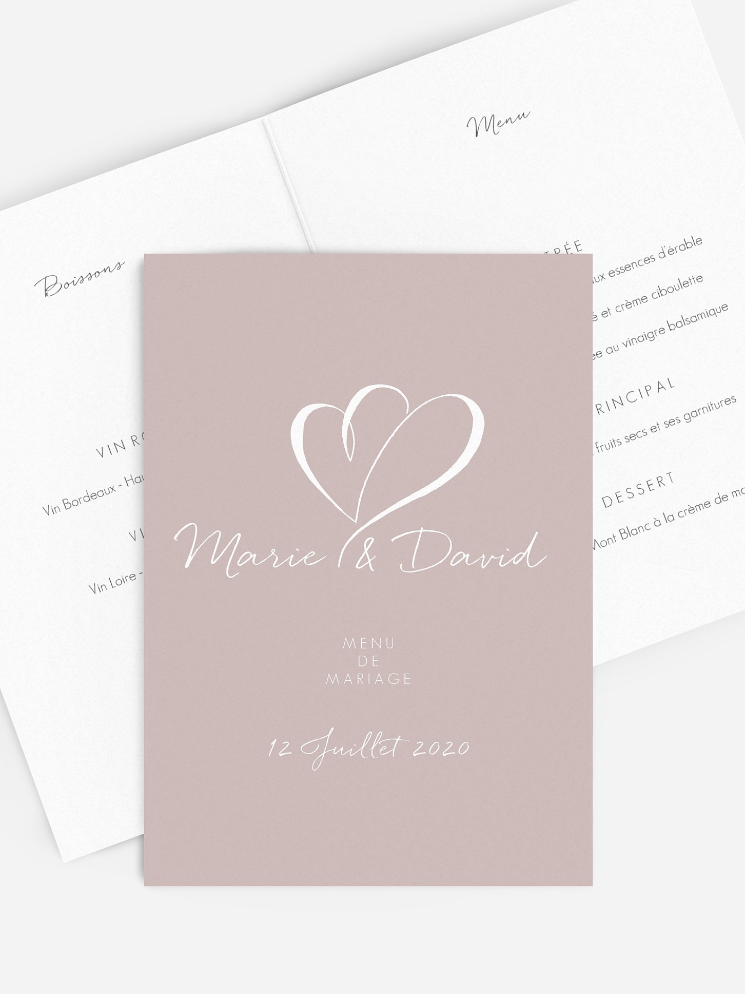 Menu mariage Coeur à coeur