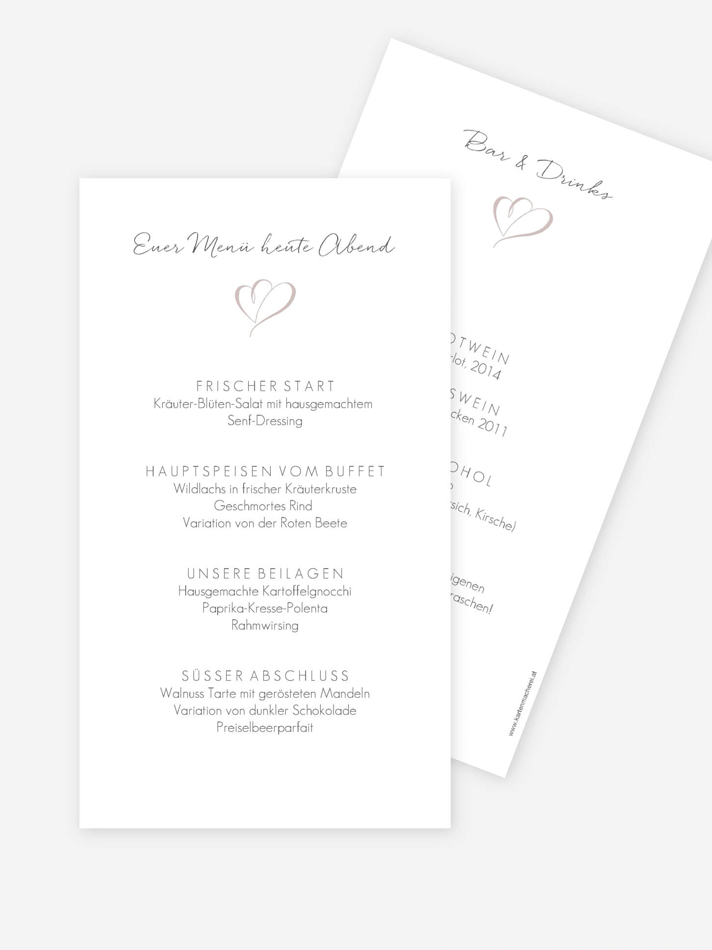 Menükarte Hochzeit Herz an Herz
