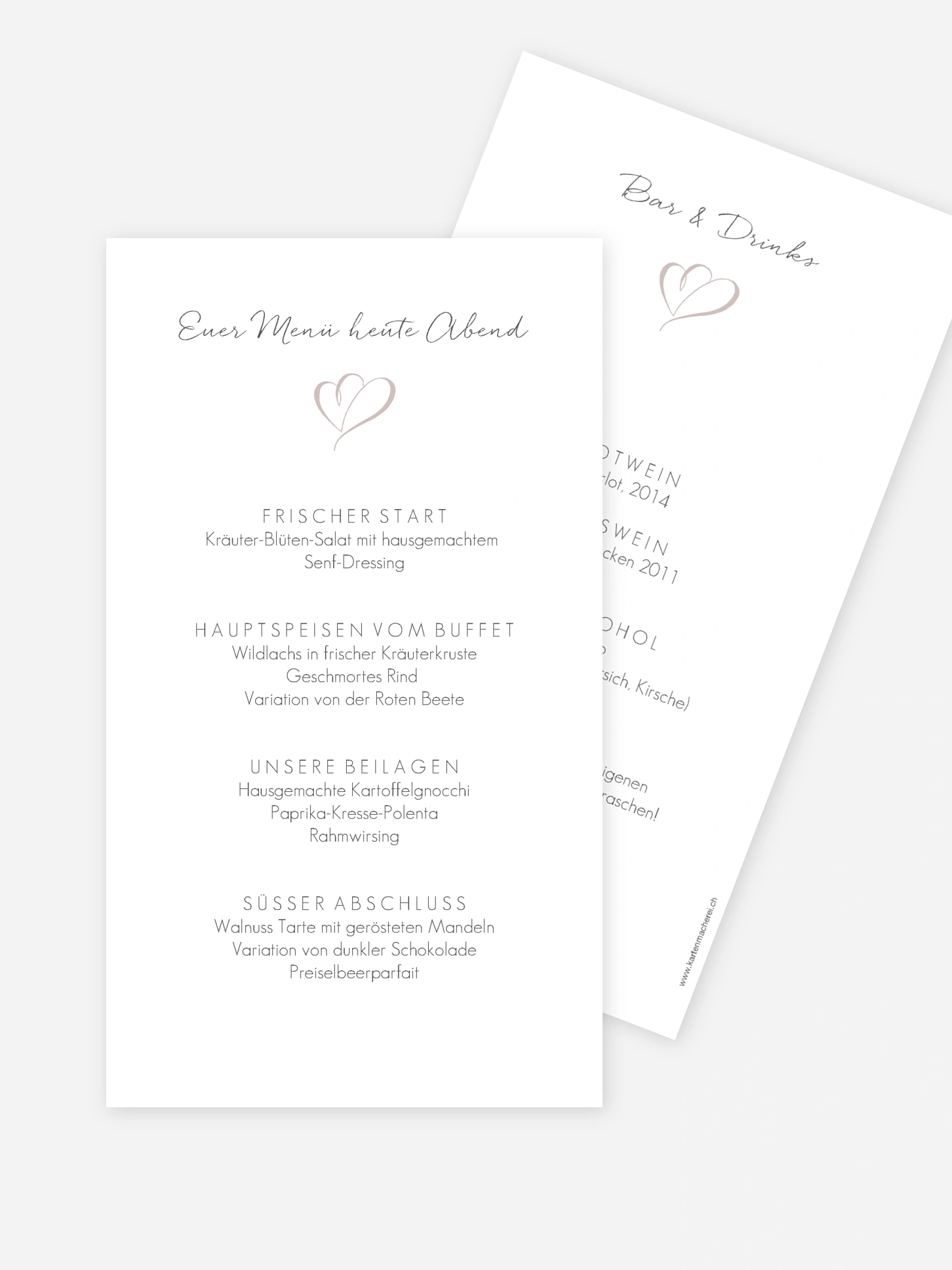 Menükarte Hochzeit Herz an Herz