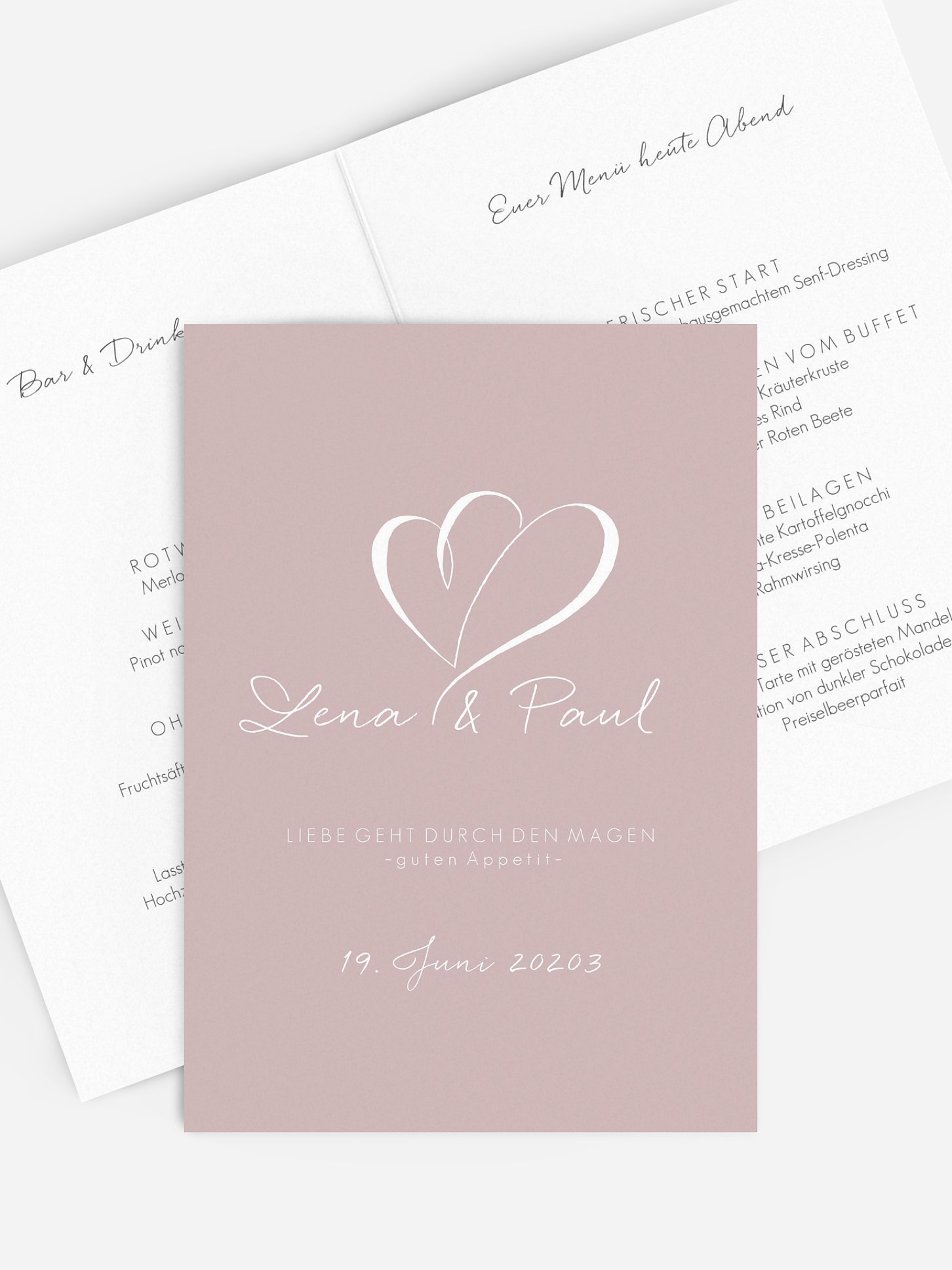 Menükarte Hochzeit Herz an Herz