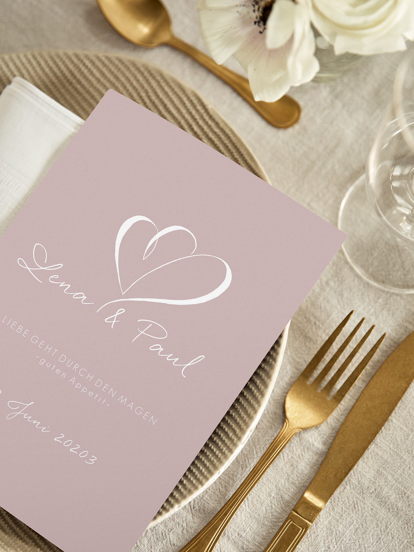Menükarte Hochzeit Herz an Herz