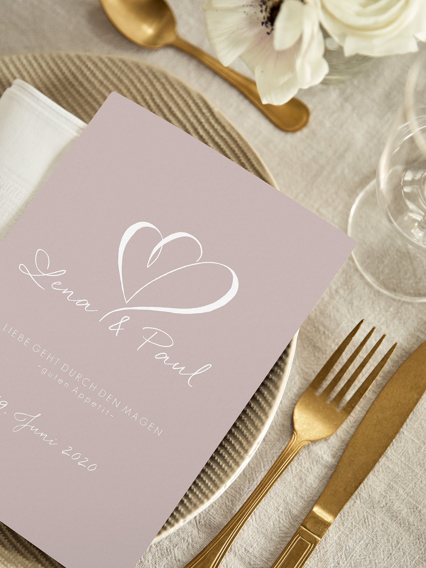 Menükarte Hochzeit Herz an Herz