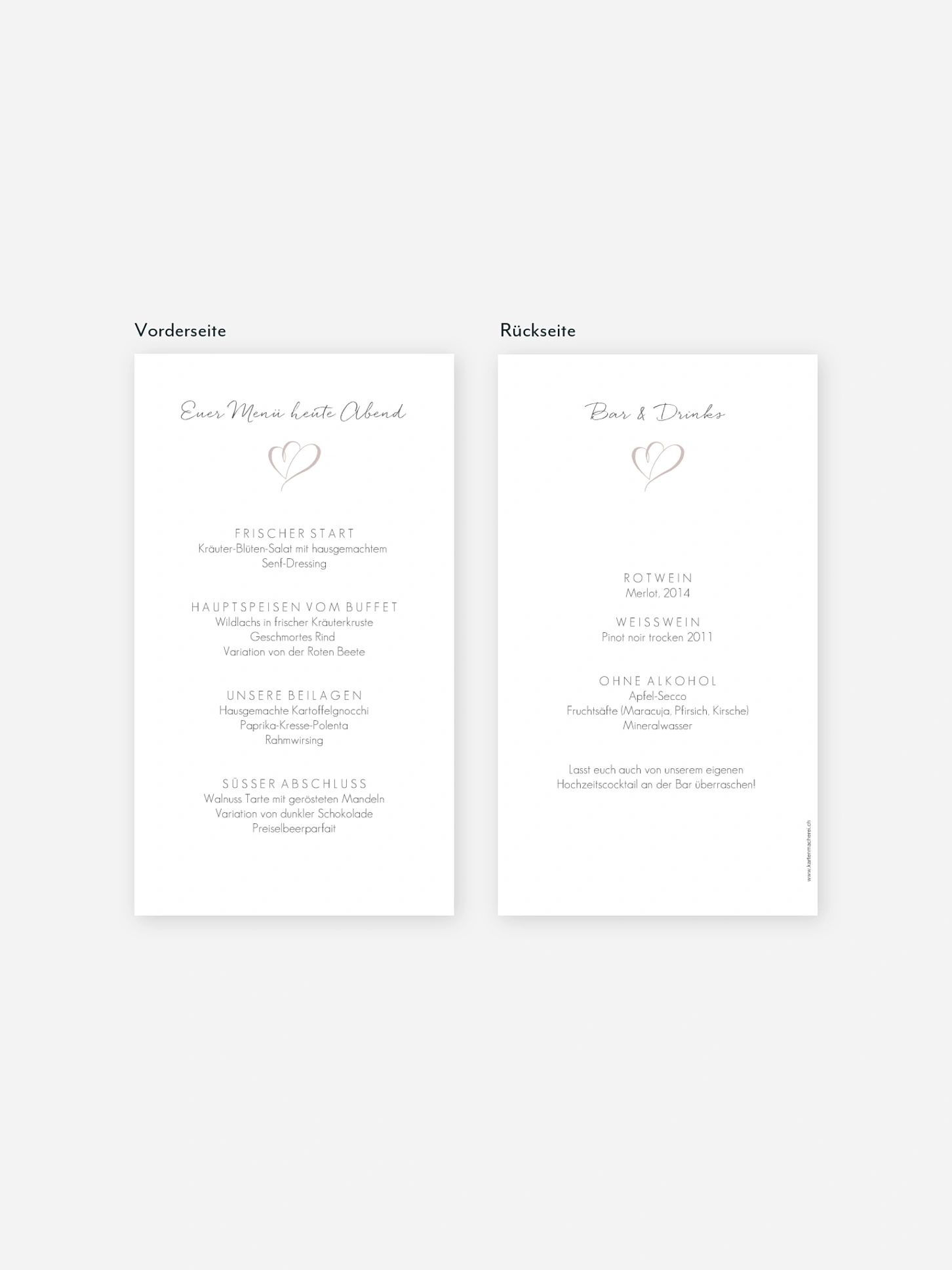 Menükarte Hochzeit Herz an Herz