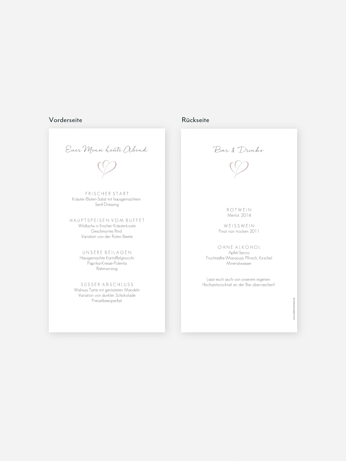 Menükarte Hochzeit Herz an Herz
