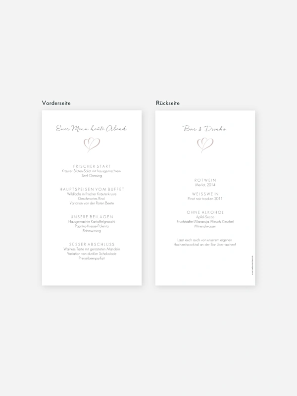 Menükarte Hochzeit Herz an Herz