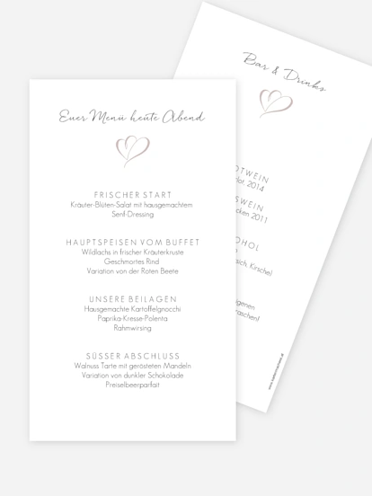 Menükarte Hochzeit Herz an Herz