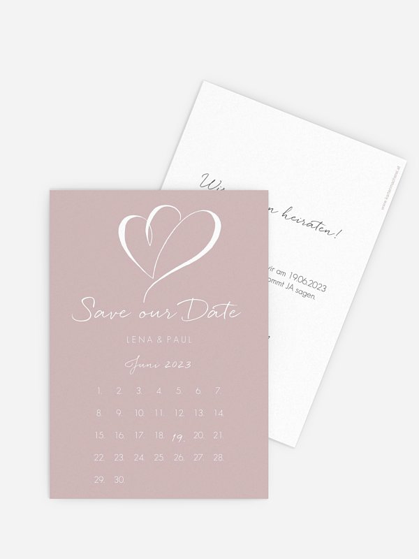 Save-the-Date Karte Herz an Herz