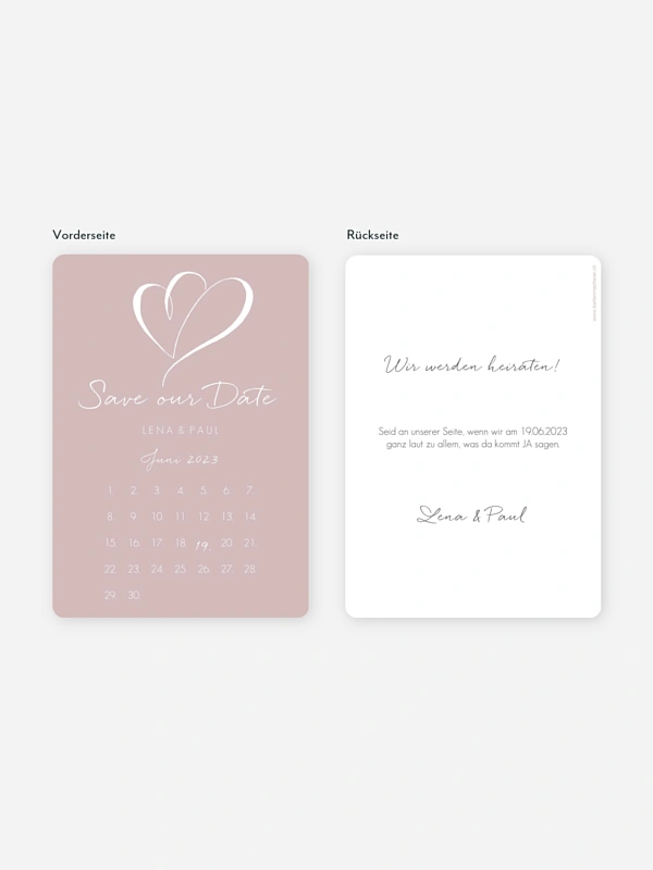 Save-the-Date Karte Herz an Herz
