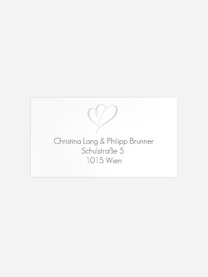 Empfängeraufkleber Silberhochzeit Herz an Herz