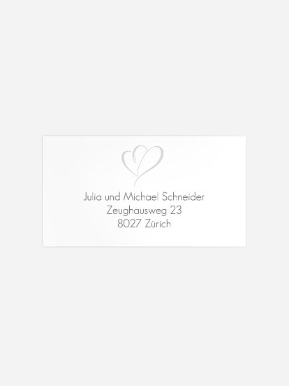 Empfängeraufkleber Silberhochzeit Herz an Herz