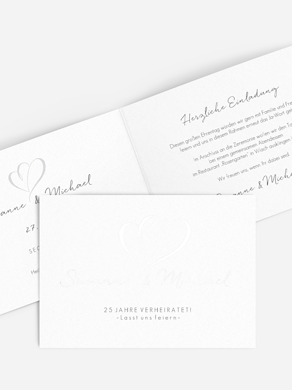 Einladung zur Silberhochzeit Herz an Herz