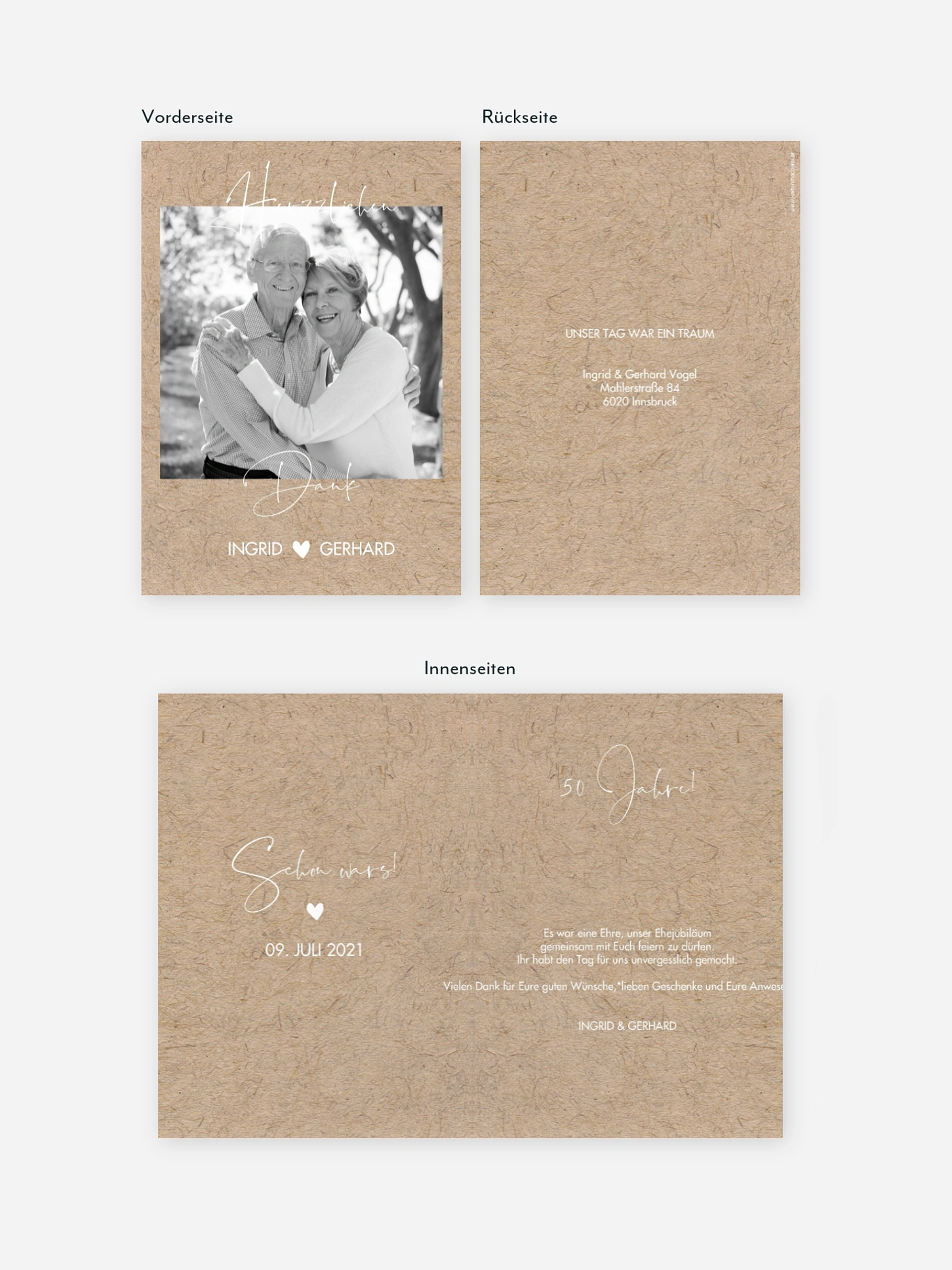 Danksagung zur Goldenen Hochzeit Crafty
