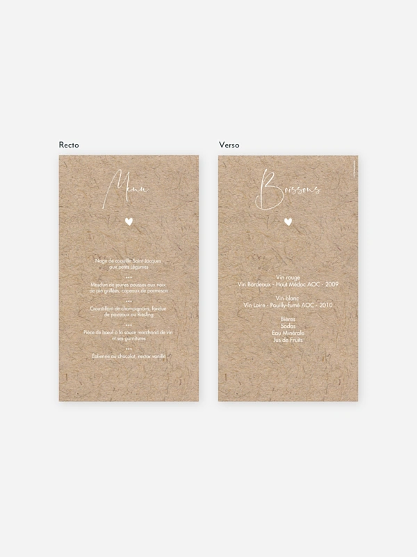 Menu mariage Crafty