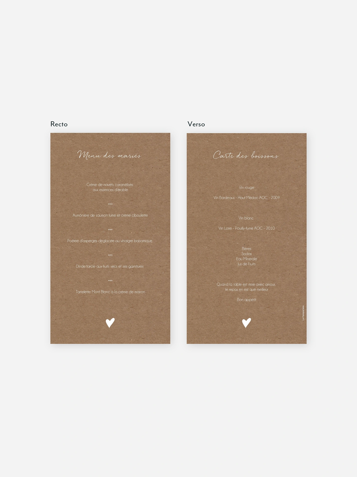 Menu mariage Bonheur éternel