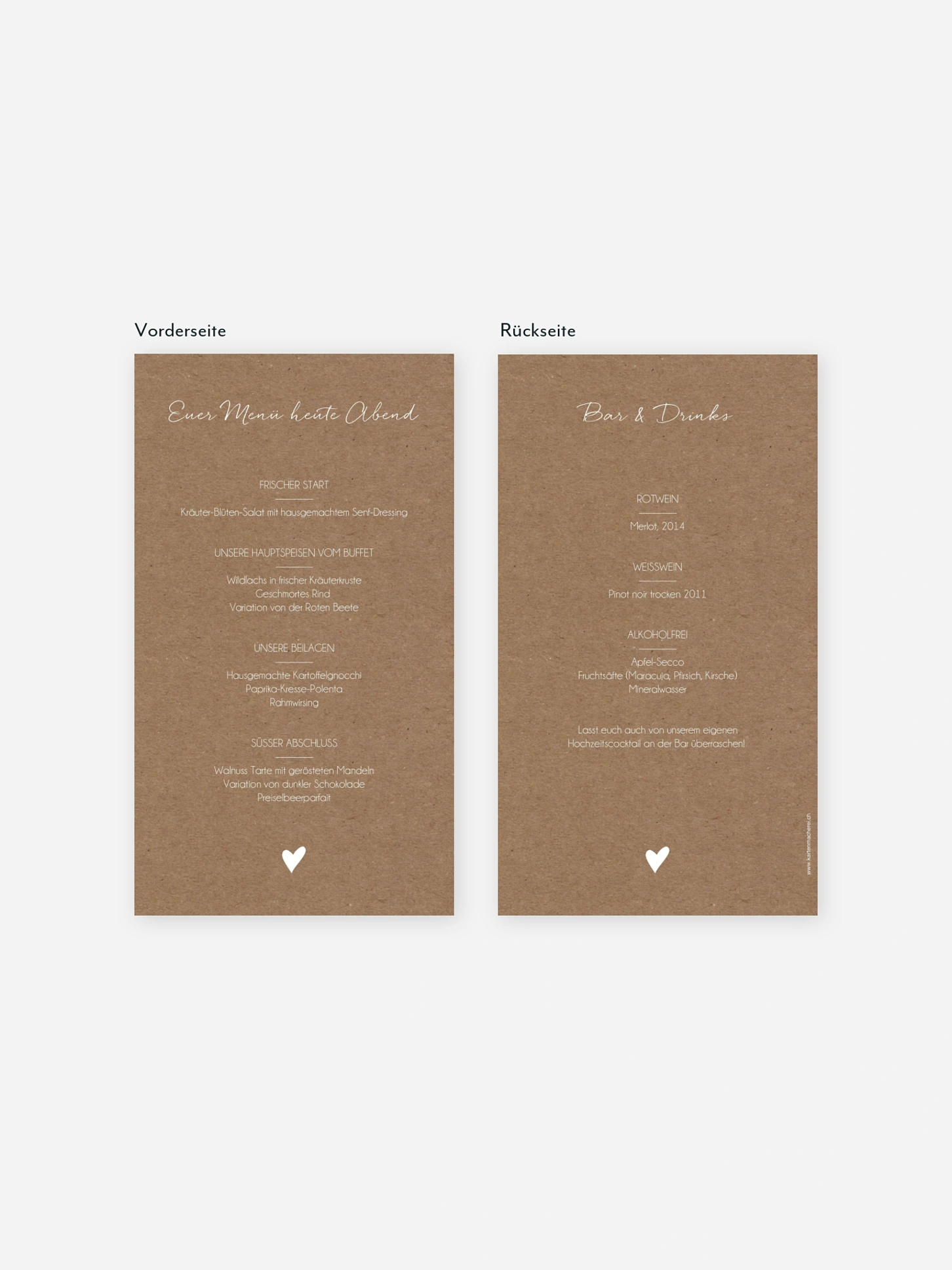 Menükarte Hochzeit Liebesglück