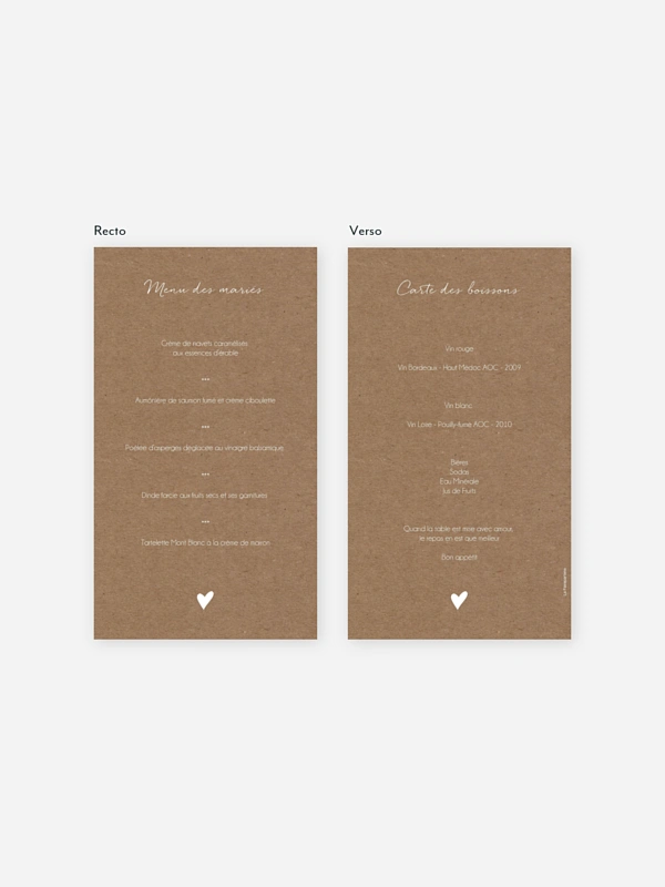 Menu mariage Bonheur éternel