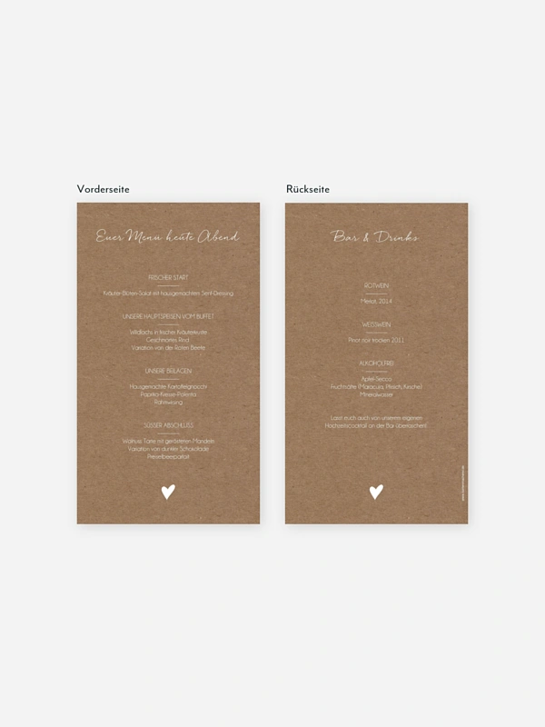 Menükarte Hochzeit Liebesglück