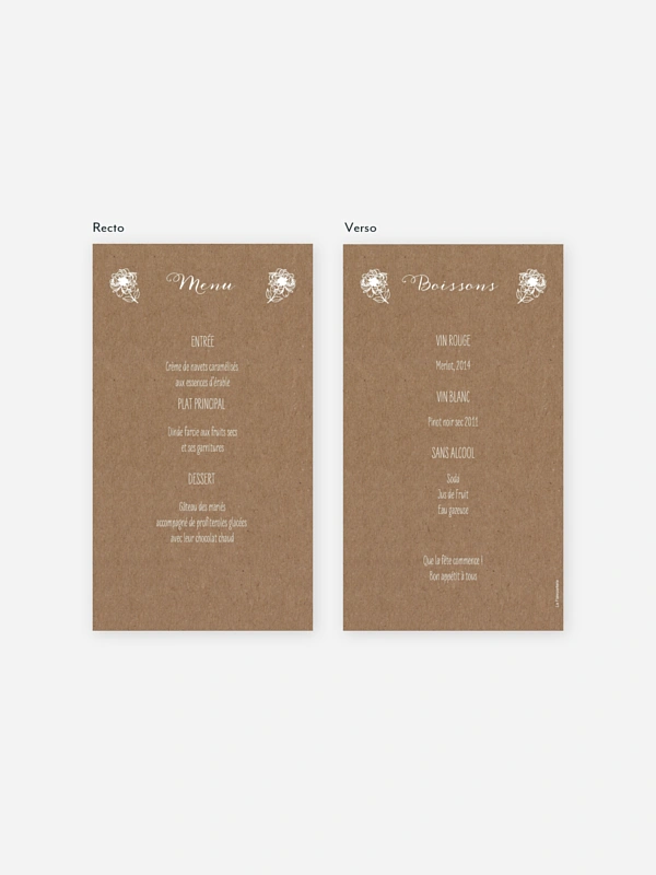 Menu mariage Amour champêtre