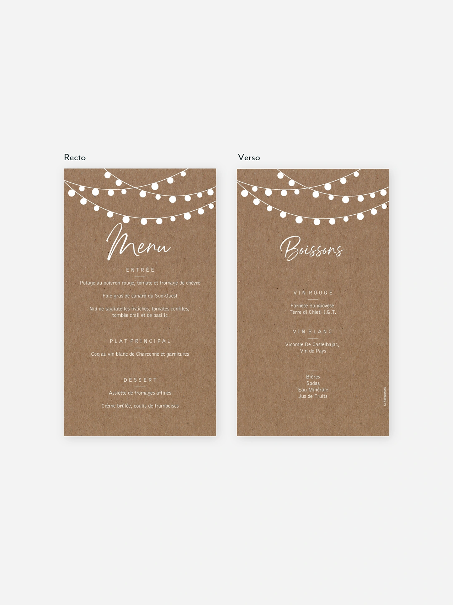 Menu mariage Guirlande lumineuse