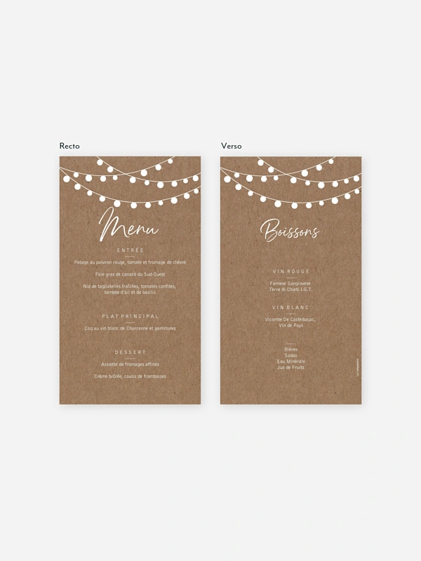 Menu mariage Guirlande lumineuse