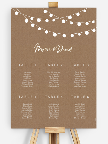 Poster plan de table mariage Guirlande lumineuse
