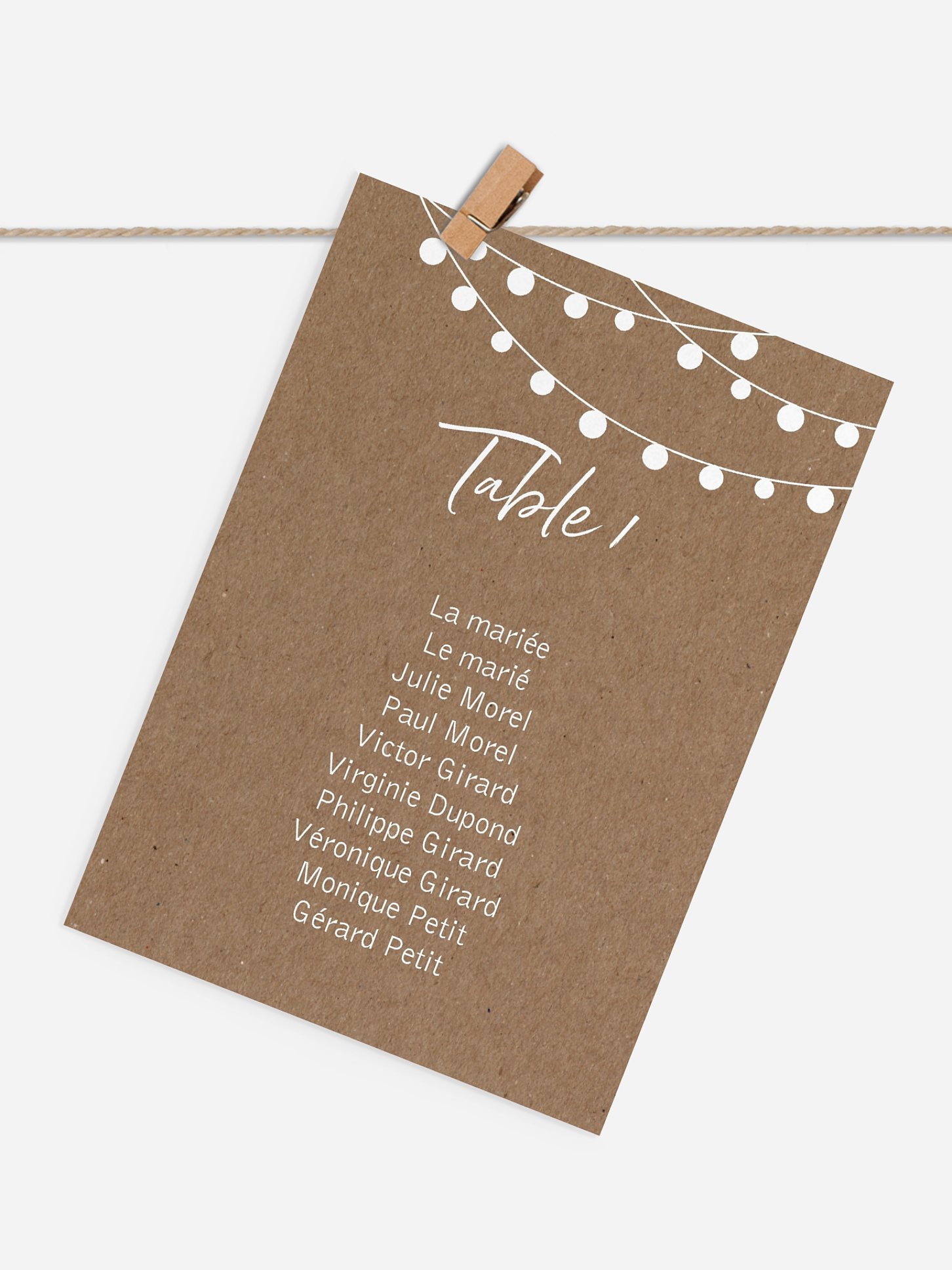 Cartons plan de table mariage Guirlande lumineuse