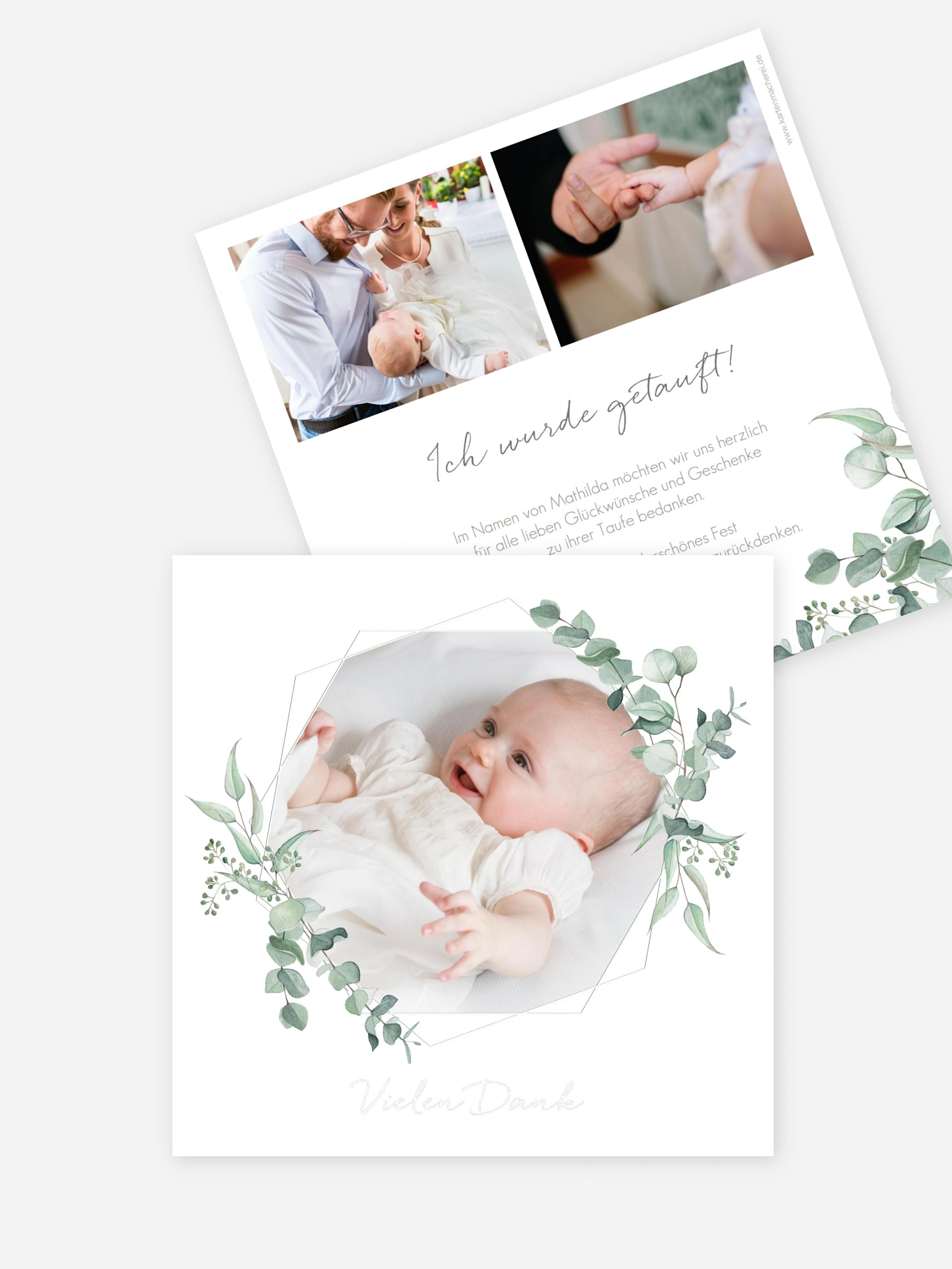 Dankeskarte Taufe Soft Greenery