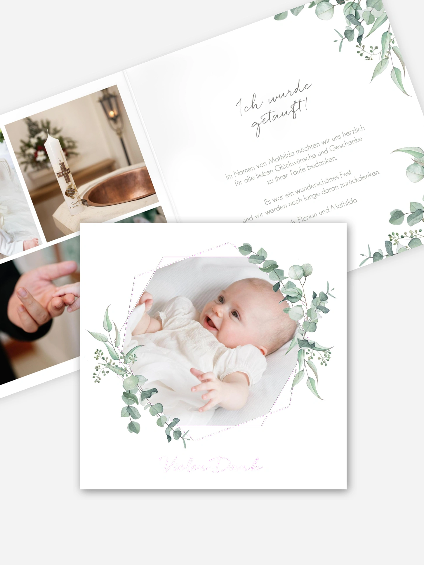 Dankeskarte Taufe Soft Greenery