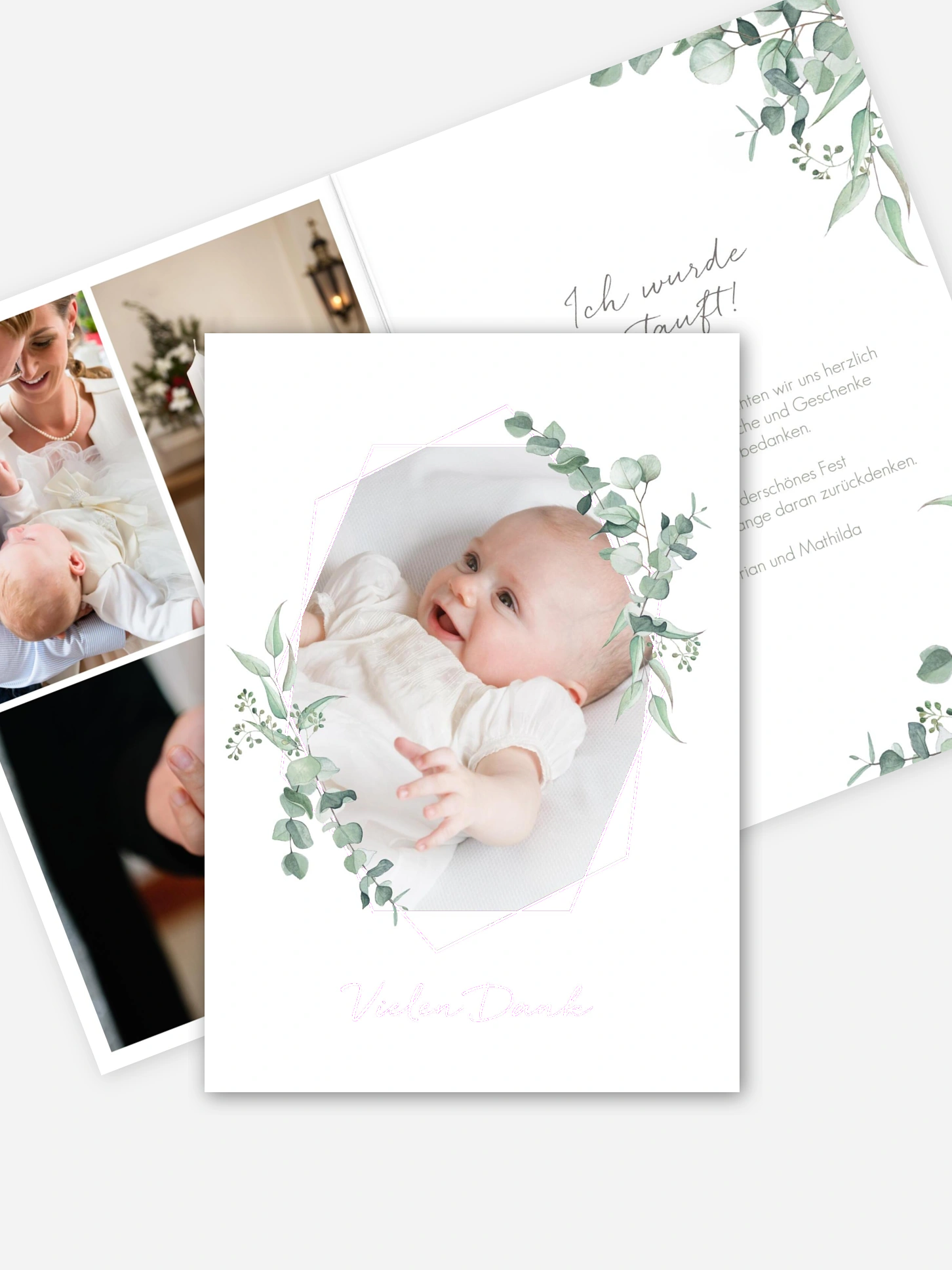 Dankeskarte Taufe Soft Greenery