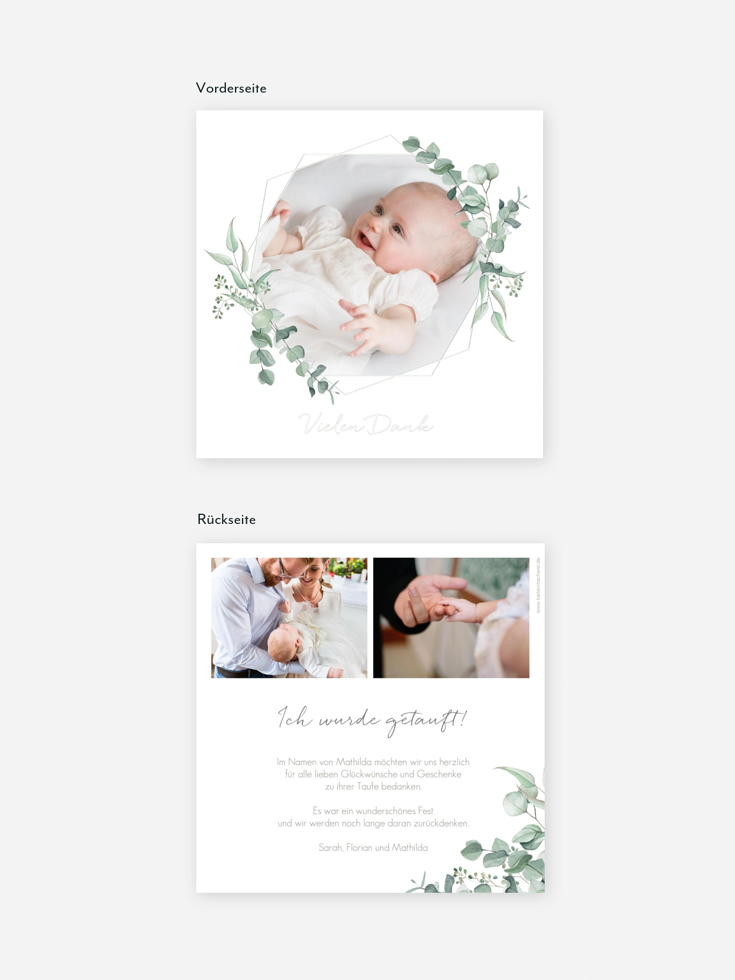 Dankeskarte Taufe Soft Greenery
