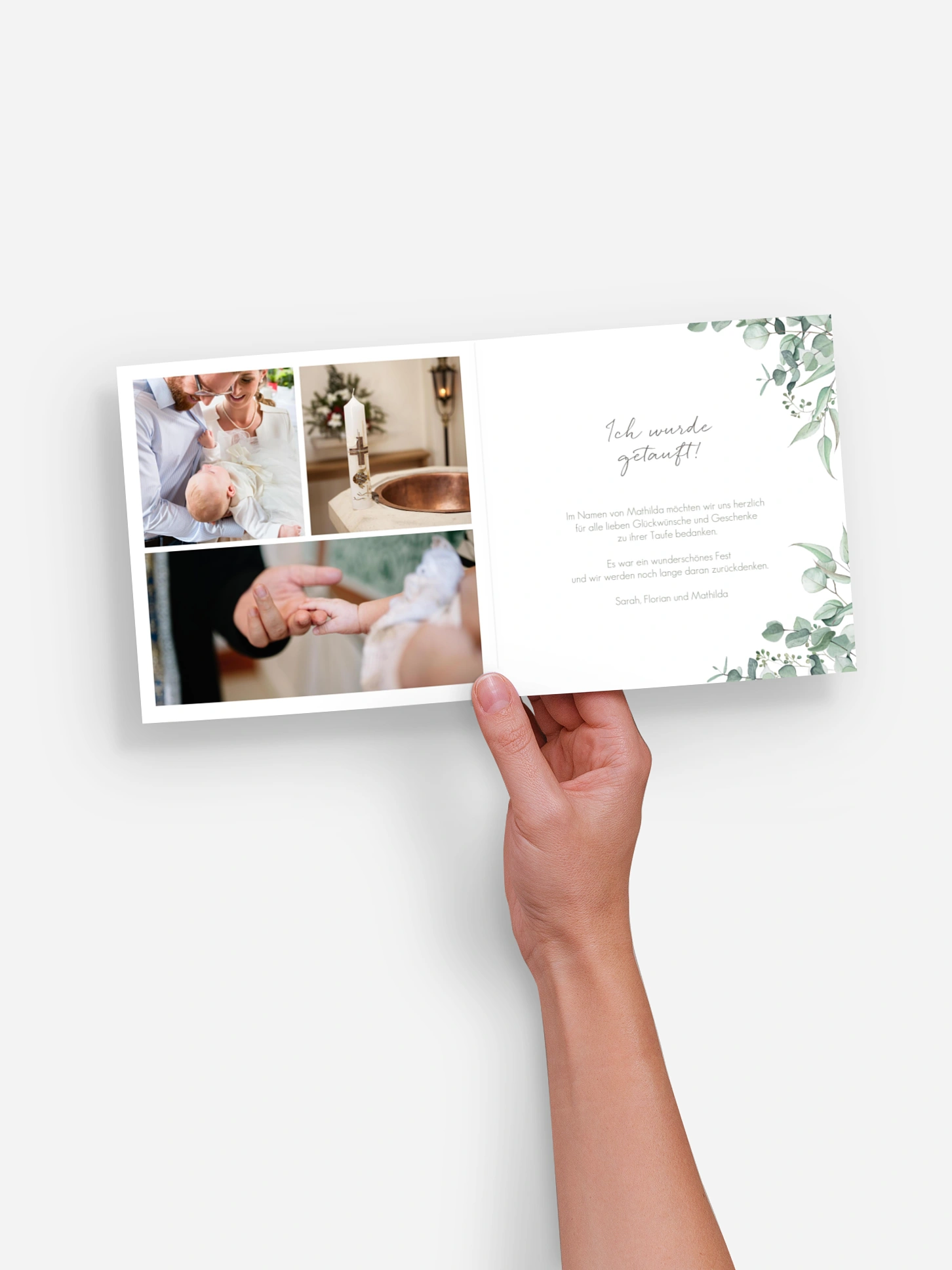 Dankeskarte Taufe Soft Greenery