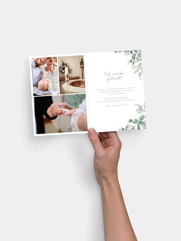 Dankeskarte Taufe Soft Greenery