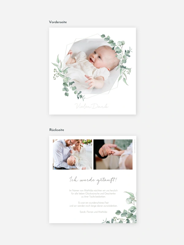 Dankeskarte Taufe Soft Greenery