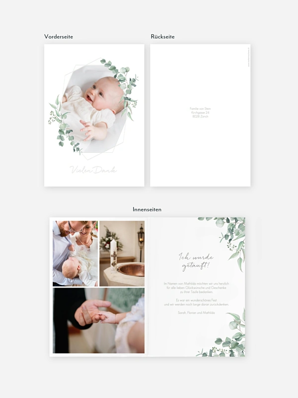 Dankeskarte Taufe Soft Greenery