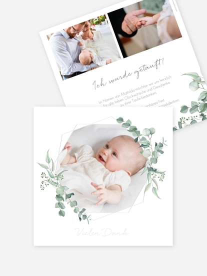 Dankeskarte Taufe Soft Greenery