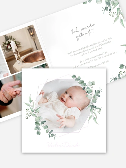 Dankeskarte Taufe Soft Greenery
