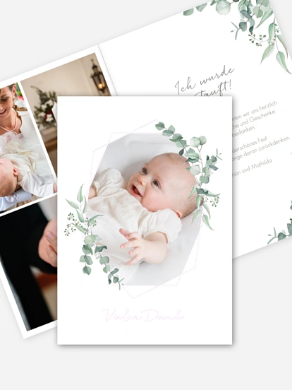 Dankeskarte Taufe Soft Greenery