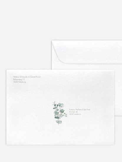 Bedruckter Briefumschlag Hochzeit Soft Greenery