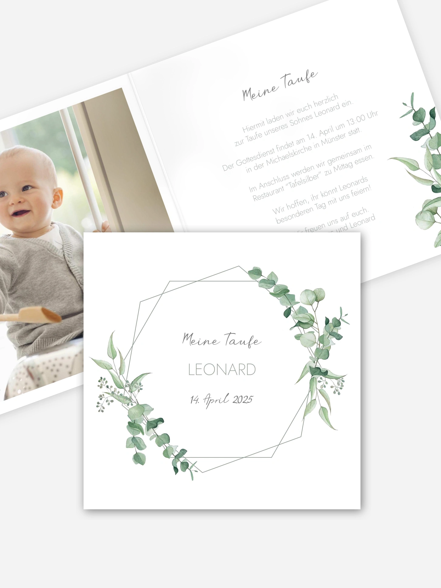 Taufeinladung Soft Greenery
