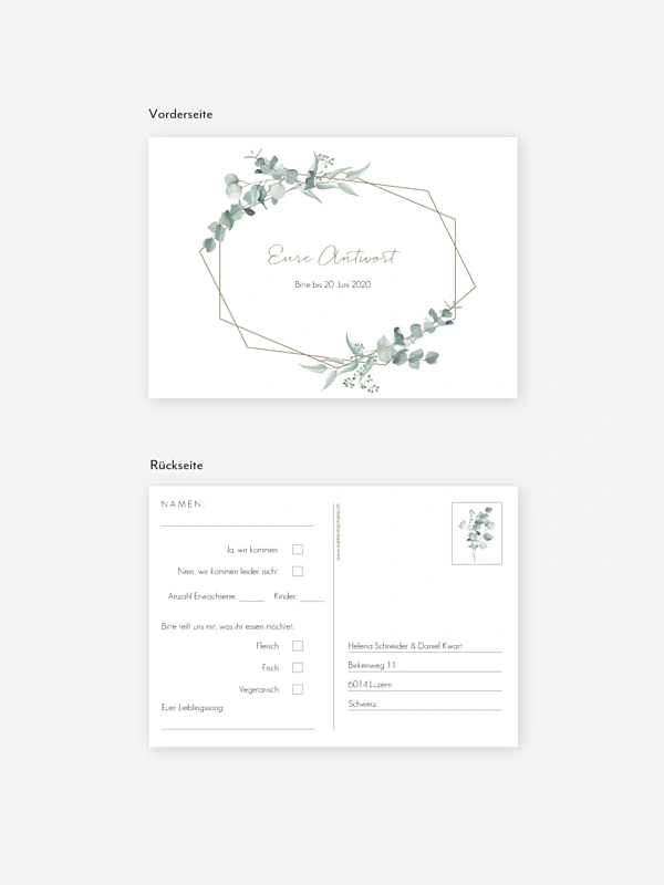 Antwortkarte Hochzeit Soft Greenery