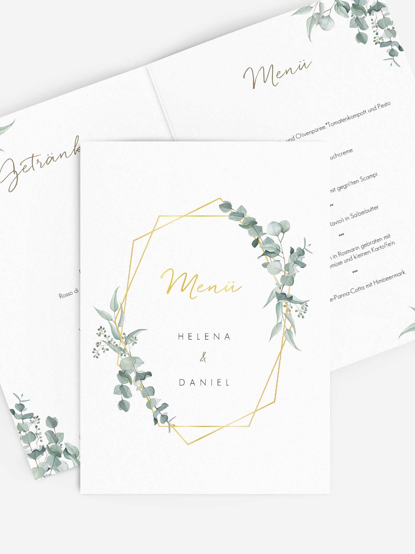 Menükarte Hochzeit Soft Greenery