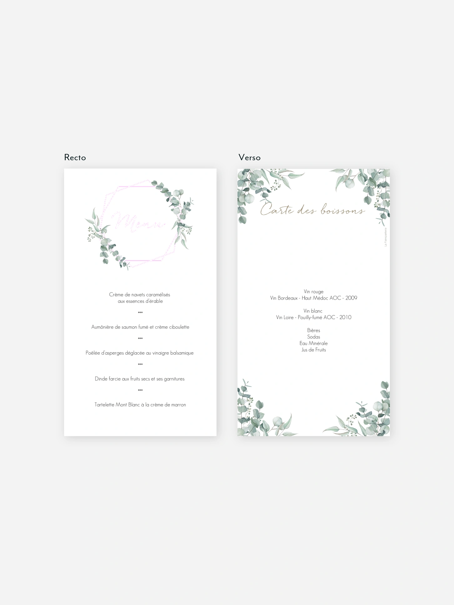 Menu mariage Soft Greenery