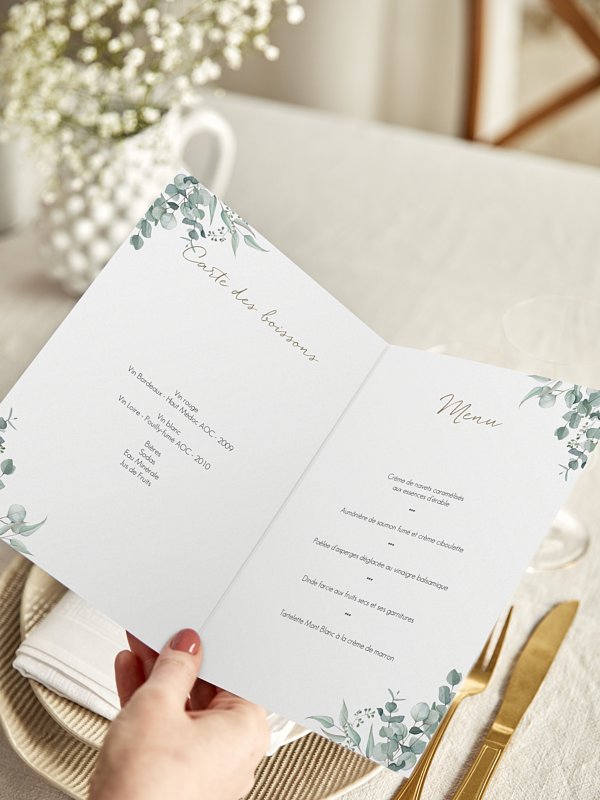 Menu mariage Soft Greenery
