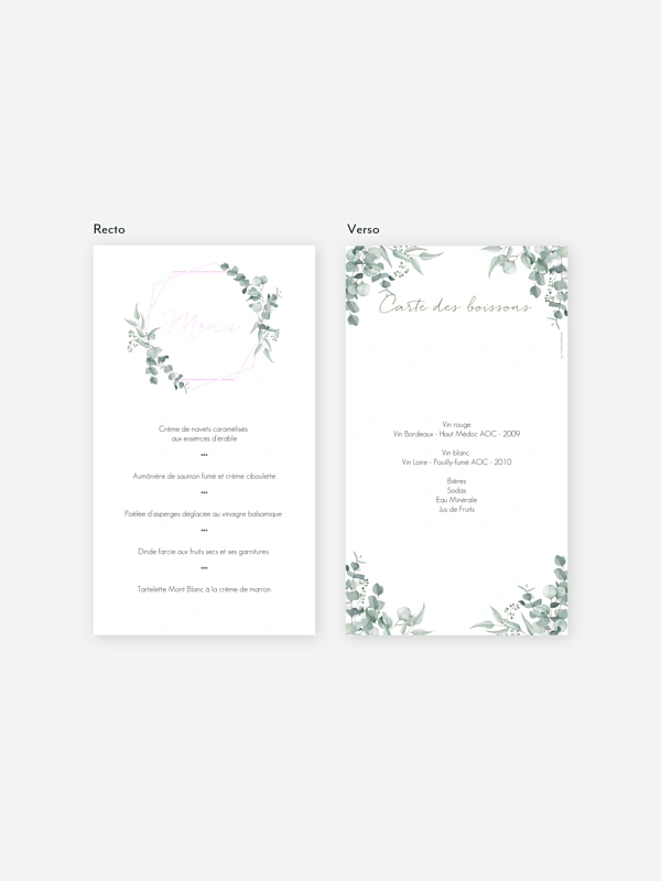Menu mariage Soft Greenery