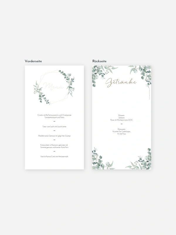 Menükarte Hochzeit Soft Greenery
