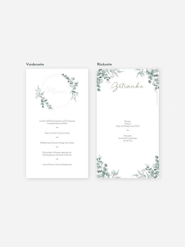 Menükarte Hochzeit Soft Greenery