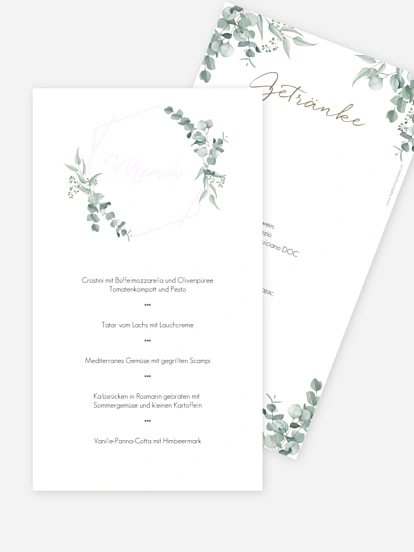 Menükarte Hochzeit Soft Greenery