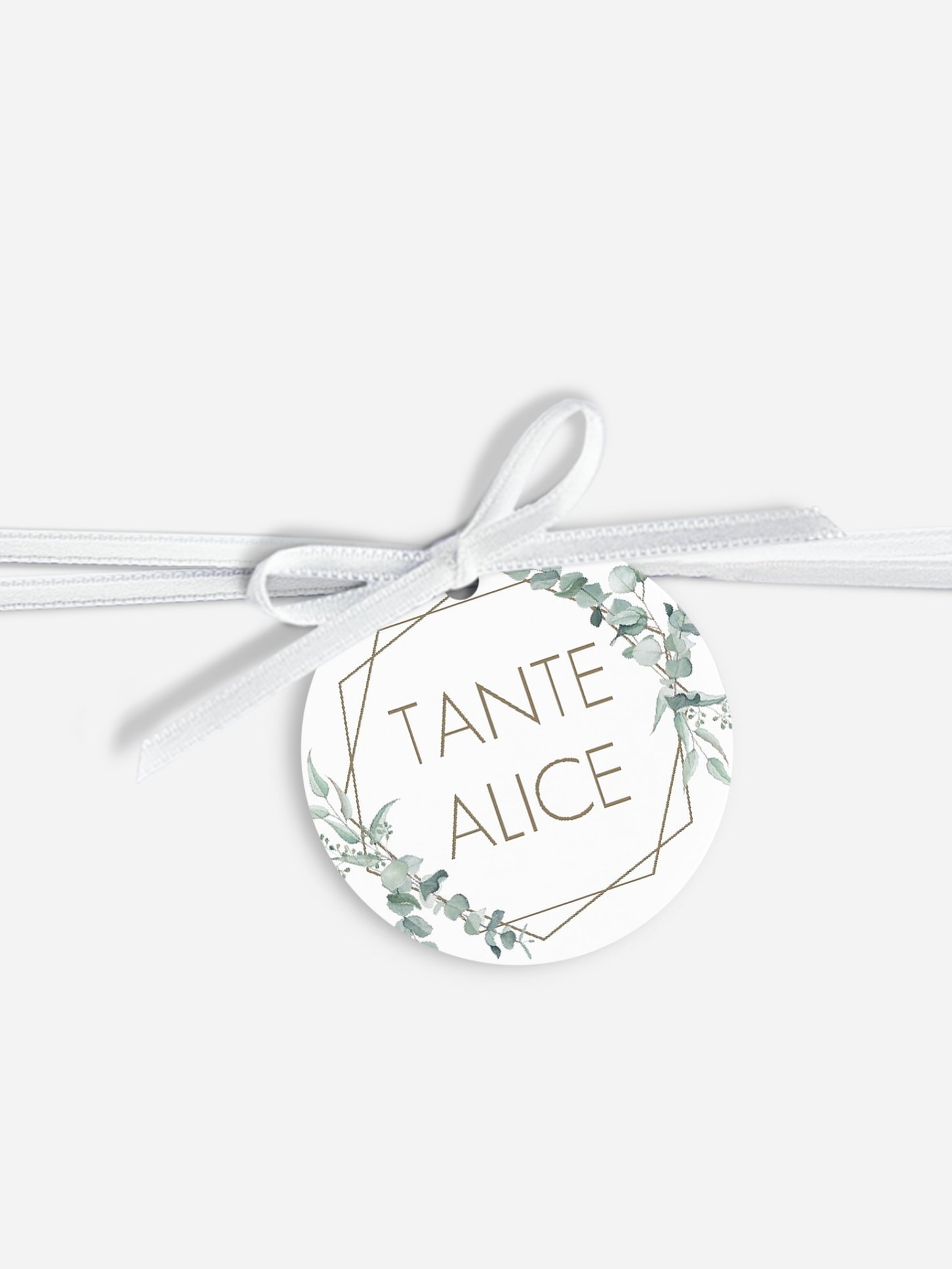 Étiquette avec ruban mariage individuelle Soft Greenery