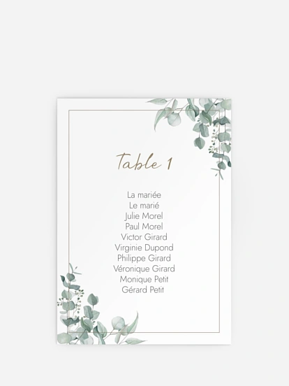 Cartons plan de table mariage Soft Greenery