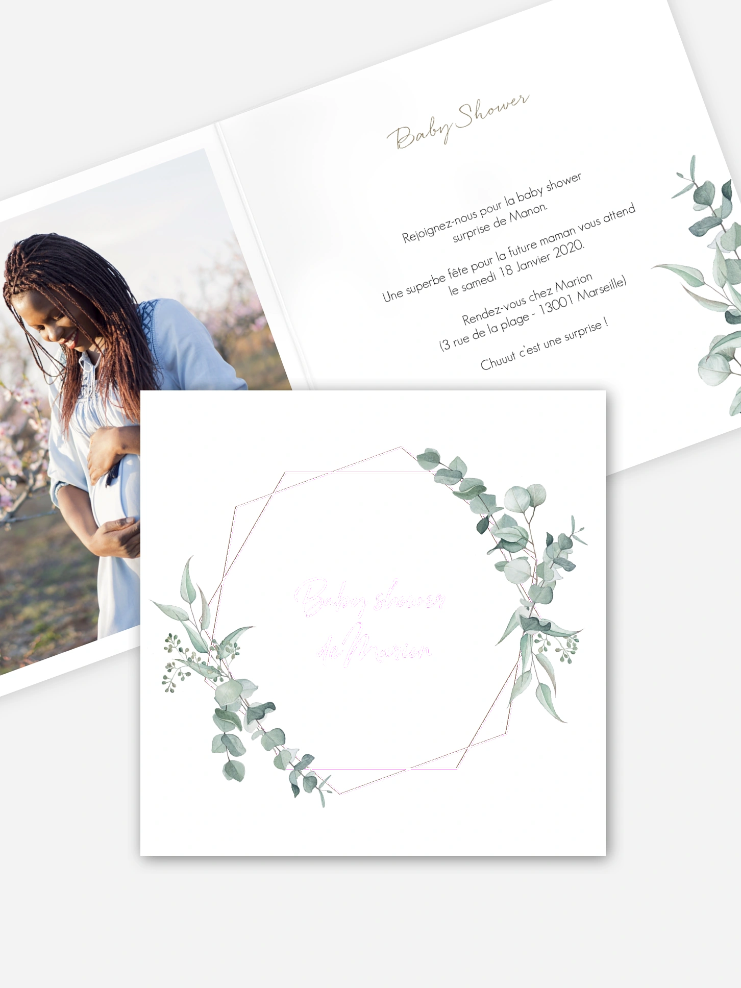 Invitation baby shower Soft Greenery